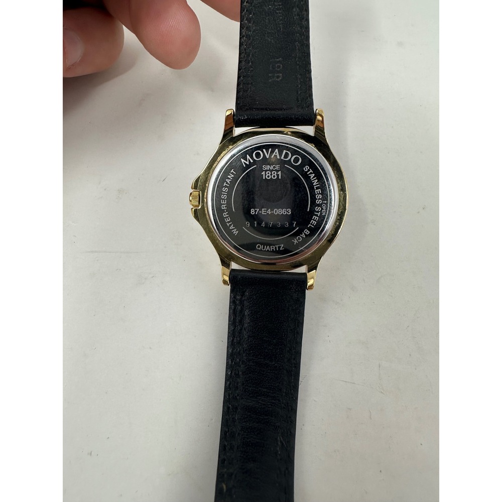 Movado Museum Watch 87-E4-0863 Gold Black Leather Swiss Quartz Minimalist Mens - Picture 3 of 5